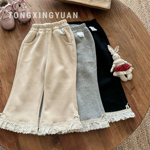 Tongxingyuan Girls Flare Pants Solid Color Cotton Knitted Autumn Wear Childrens Casual Long Pants - Product Image 1