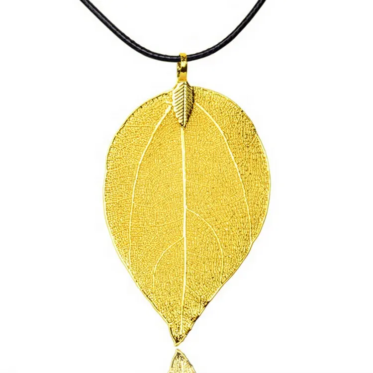 Wholesale unique women jewelry gold plated natural real tree leaf charm pendant necklace