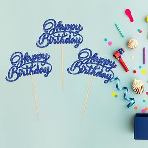 Adornos para Cupcakes de Cumpleaños, Color Azul Oscuro con Brillantina, Decoraciones para Pasteles de Fiesta para Celebrar Cumpleaños - Product Image 3