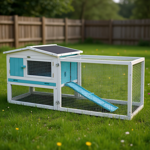 Enclos à lapins bleu clair à 2 niveaux, extérieur, avec couloir amovible et plateau coulissant, pour petits animaux - Product Image 2