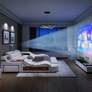 Cama Inteligente Moderna King Size con Almacenamiento, Carga USB Multifunción, Altavoz, Tapicería de Cuero, Estructura de Madera Sólida YSS-B4-09 M - Product Image 2