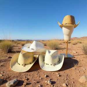 Sombrero de Vaquero Hecho a Mano para Hombre con Decoración de Cuentas de Madera de Tres Capas - Product Image 3