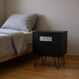 Mesa de Noche Nuvo con Dos Cajones, Madera Sólida, Diseño Moderno, Patas de Horquilla, Muebles para Dormitorio - Product Image 2