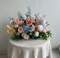Chemin de table en fleurs de soie orange, rose et bleu, centre de table artificiel, arrangement d'hortensias et de delphiniums, décoration de table pour mariage et banquet