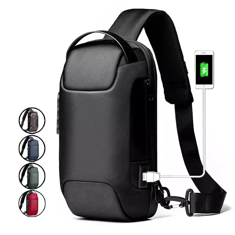 2021 new fashion chest bag USB men chest bag Crossbody Anti theft Shoulder Sling Multifunction sling bag for men