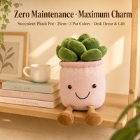 Vente en gros de plantes succulentes artificielles en peluche, 3 couleurs, mignonnes, en pot, décoration d'intérieur, jouet en coton PP rembourré, fleur, 25 cm, unisexe