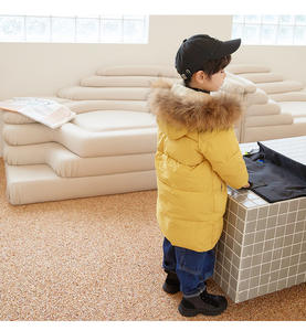 Детский пуховик с меховым воротником с капюшоном для мальчиков и девочек, Утепленное зимнее пальто средней длины - Product Image 3