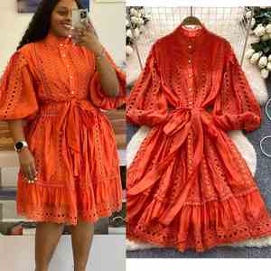 Nouvelle robe-jupe ample à lacets et à manches lanternes, style rétro, avec découpes et dentelle, printemps/<span class=keywords><strong>été</strong></span> 2026, pour femmes - Product Image 2