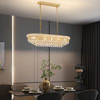Lustre LED 9 lumières de style Empire moderne de luxe en cristal doré à hauteur réglable pour table à manger, îlot de cuisine, salon, bar