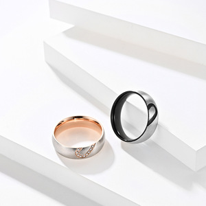yunnique cross-border fashion heart-shaped patchwork diamond-encrusted titanium steel <b>rings</b> with engraving "I love - Product Image 2