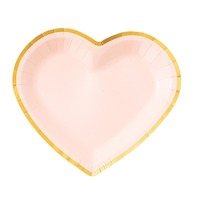 Assiette en papier en forme de cœur Padi avec bord doré 8,5 pouces jetable pour fête Saint-Valentin