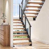 Maßgefertigte Moderne Innen-Metalltreppe aus Edelstahl mit Massivholz-Doppelplattenglas Gerade Stufen für Villen Glasgeländer