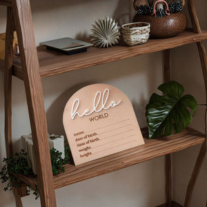 Plaque d'annonce de naissance « Hello World » – Annonce de naissance de nouveau-né – Accessoire <span class=keywords><strong>photo</strong></span> – Nom du bébé – Cadeau de fête prénatale |   Panneau « Bonjour le monde » - Product Image 5