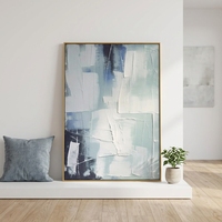 Peinture à l'huile 3D moderne à texture épaisse, peinte à la main, bleu et blanc, abstraite, sur toile, pour décoration murale de salon