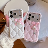 Coque de téléphone antidérapante de luxe à motif quadrillé diamanté, ornée de nœuds et de perles, compatible avec iPhone 17/18 Pro Max