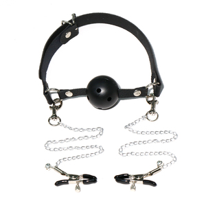 Mordaza de silicona transpirable con pinza para pezones, equipo de bondage BDSM para adultos, juguetes sexuales para juegos de restricción, kit de cuero. - Product Image 3