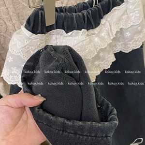 Kids <b>Harem</b> <b>Pants</b> Solid Color Cotton Fleece Lined Lace Trim Embroidered Bow Autumn Winter Fall 2024 - Product Image 2