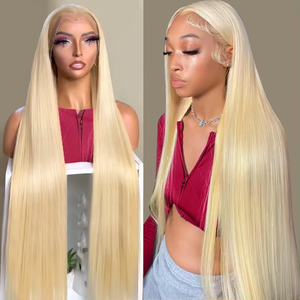 Perruques en cheveux humains vierges brésiliens, blondes 613, transparentes HD, lisses longues, avec dentelle frontale 13x4, sans colle, densité 180%, ondulées, pour femmes - Product Image 2