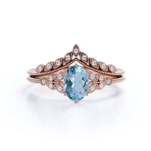 Conjunto de Anillos de Aguamarina Genuina de Joyería de Moda, Anillo de Boda de Plata de Ley 925 para Mujer - Product Image 3