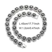 NL2068 Bijoux à breloques gris carré en alliage de sucre et de diamant Collier à chaîne cubaine pour femmes hommes 12mm Fashion Black Glass Charm