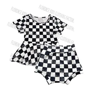 DH OEM Factory wholesale plaid bamboo peplum top summer outfit infant girl clothing sets