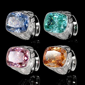 High Quality Jewelry Eco-friendly Copper Square Bezel Setting 15*20mm Colorful Cubic Zirconia <b>Adjustable</b> <b>Rings</b> for Retro Elegant - Product Image 5