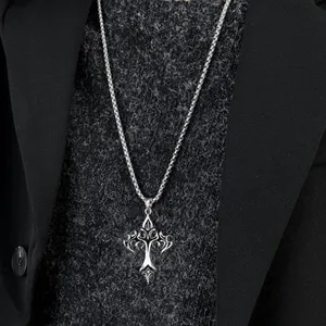 Kalung Liontin Salib Api Hip Hop untuk Pria, Perhiasan <span class=keywords><strong>Retro</strong></span> Fashion - Product Image 2