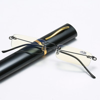Lunettes de lecture portatives élégantes lunettes anti-lumière bleue boîte à stylos lunettes de lecture sans monture pour femmes lunettes de presbytie pour hommes avec boîte