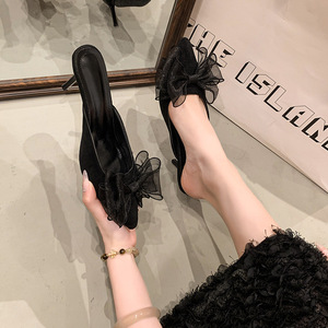 Mules d'été à bout pointu et nœuds, talon moyen, pour femme, élégantes, grandes tailles, sexy, imprimé léopard - Product Image 3