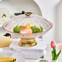 Assiette Ronde Transparente Moderne de Luxe Écologique en Plastique avec Incrustation Dorée – Plateau à Fruits, Boîte à Snacks, Plat à Fruits Secs pour Fêtes