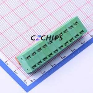 JL142R-50810GA1 Spring Terminal Block Bent Lead Through Hole,P=5.08mm Connector 1x10P 5.08mm Green Right Angle Insert - Product Image 2