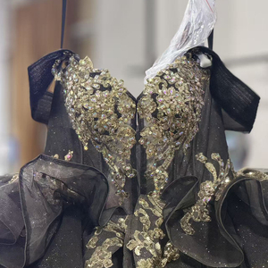 Robe de Quinceañera élégante noire Dy1345 avec appliques de sequins dorés, corset perlé, robe de bal en tulle, robe de princesse pour soirée de bal Jancember - Product Image 5