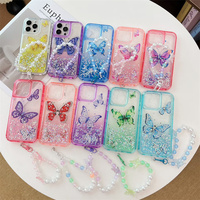 Pour Redmi 15/15C/14C/13C/A5/K70E/Note 14 Pro Plus/A3X Coque de téléphone de luxe transparente 3 en 1 avec effet papillon brillant dégradé et chaîne de perles