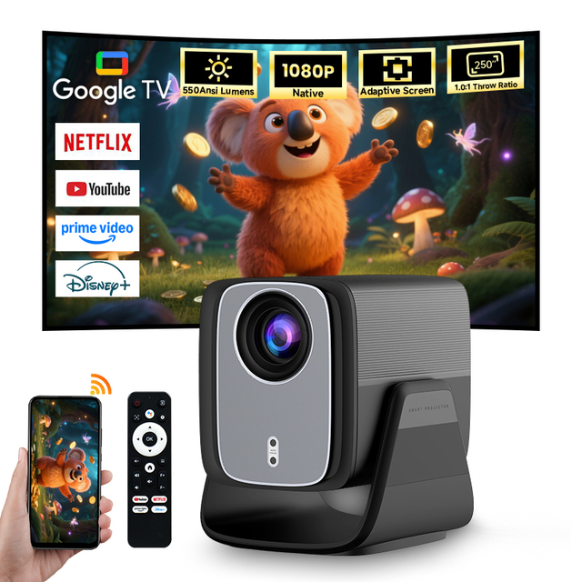 Hotack X5AD Smart Google TV Game 4K Projector 5000 Lumens 1080P Built-In Speakers Portable LED Lamp Home Theater