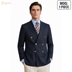<span class=keywords><strong>Blazer</strong></span> sur mesure <span class=keywords><strong>bleu</strong></span> <span class=keywords><strong>marine</strong></span> croisé pour <span class=keywords><strong>homme</strong></span> en mélange de laine, veste de costume avec boutons dorés, revers pointus, coupe ajustée - Product Image 1