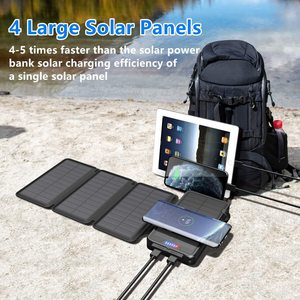 Chargeur Solaire 25000mAh Portable Batterie Externe avec 4 Panneaux Imperméable Power Bank avec 2 USB Outdoor Camping pour Télép - Product Image 3