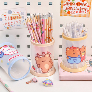Cute Cartoon Round Pen Holder Plastic Desktop Storage Box For Kids School Stationery PP Material Digital Printing - Product Image 2