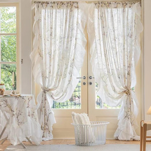 Moderna stampa digitale floreale in poliestere Look tessuto volant elegante tenda trasparente con tessuto tecnizie all'ingrosso formato corda - Product Image 2