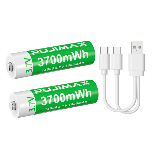 PUJIMAX 14500 Size AA Rechargeable Battery USB C Type-C Charging Lithium Li-ion Battery with USB Type-C Port and LED Indicator