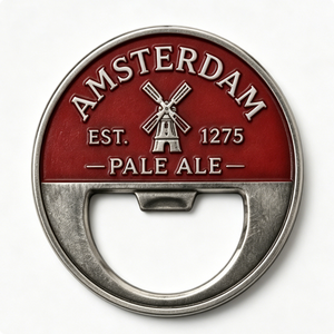 Abridor de Botellas Circular de Metal Plateado con Diseño de Cerveza Pale Ale de Ámsterdam, Recuerdo - Product Image 3