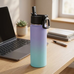 Botella de Agua Deportiva Aislada de 600 ml, Taza de Acero Inoxidable con Recubrimiento en Polvo y Tapa con Pajita para <span class=keywords><strong>Gimnasio</strong></span> y Fitness - Product Image 3