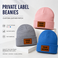 Casquette en tricot avec patch en cuir personnalisé, logo brodé OEM, étiquette tissée, bonnet d'hiver chaud de haute qualité, épais et résistant