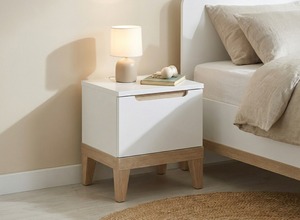 EN71 E0/E1 CARB Commode scandinave blanche mate pour bébé et enfant avec poignées encastrées doublées et pieds coniques - Product Image 5