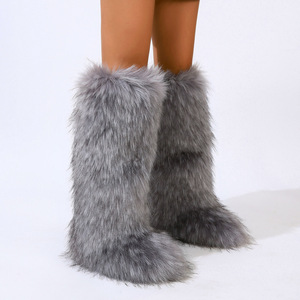 2023 all'ingrosso Boots Mujer personalizzato in finta pelliccia stivali alti al ginocchio da <span class=keywords><strong>donna</strong></span> stivali da neve invernali stile occidentale piattaforma luce calda alla moda - Product Image 4