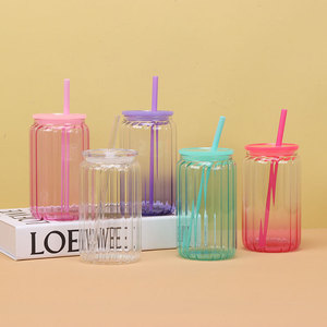 16oz Gradient màu thăng hoa ly thủy tinh bên drinkware cho sinh viên & các cặp vợ chồng bao gồm ống hút cho than cốc - Product Image 2