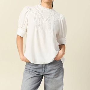 Camicette Crop Top di Design per Donne, Moda Primaverile, Bianco e Nero, <span class=keywords><strong>Tulle</strong></span> e Pizzo, Maniche a Campana, Camicette Sexy - Product Image 4