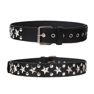 Cinturón Clásico Vintage <span class=keywords><strong>de</strong></span> Cuero PU Negro Estilo Punk <span class=keywords><strong>para</strong></span> Mujer, <span class=keywords><strong>Cinturones</strong></span> <span class=keywords><strong>de</strong></span> Moda Estilo Vaquero con Tachuelas y Remaches en Forma <span class=keywords><strong>de</strong></span> Estrella Cuadrada <span class=keywords><strong>para</strong></span> Hombre y Mujer - Product Image 4