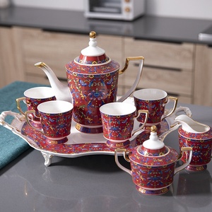 The Manufacturer Promotes European Red Enamel Color Afternoon Tea Ceramic Coffee <b>Set</b> - Product Image 1