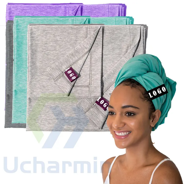Neuankömmling benutzer definierte Logo T-Shirt Haartuch Mikro faser Baumwolle Haar wickel Handtücher Turban bequem für Frauen lockiges Haar