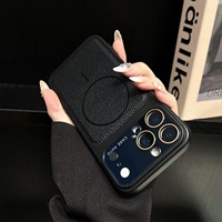 Étui magnétique pour iPhone 18 Pro Max 17 16 15 14 13 12 avec grande fenêtre de visualisation et motif litchi, protection d'objectif